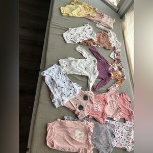 Mixed Pink & White Baby Girls One-Piece Onesies Bundle of 18, 6-9 months.